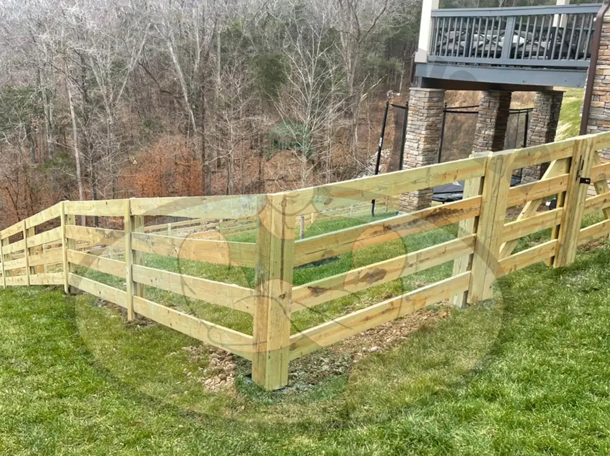 Image showcasing Big Jerry's Fencing's durable farm-style fences with no-climb woven wire design, perfect for livestock containment and predator prevention. These fences feature a galvanized coating for long-lasting outdoor use in rural and agricultural settings, available in variable heights and custom wire spacing to suit different animal safety needs.