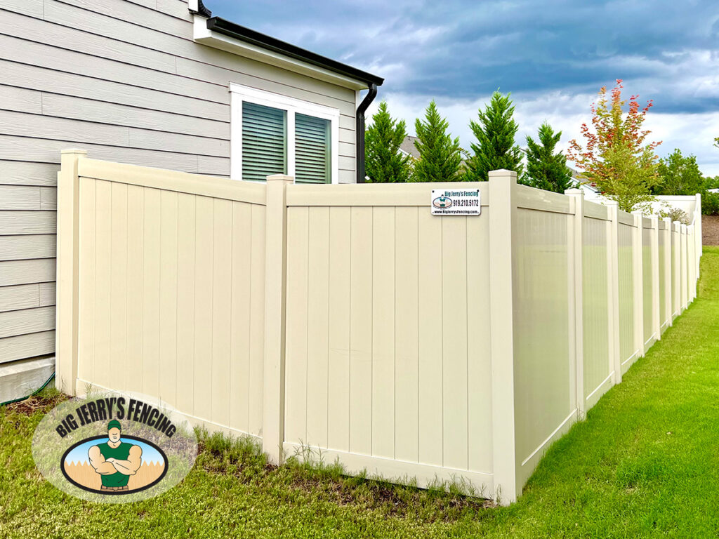 Tan Vinyl Privacy Fence - Big Jerry's Fencing | Fence Company