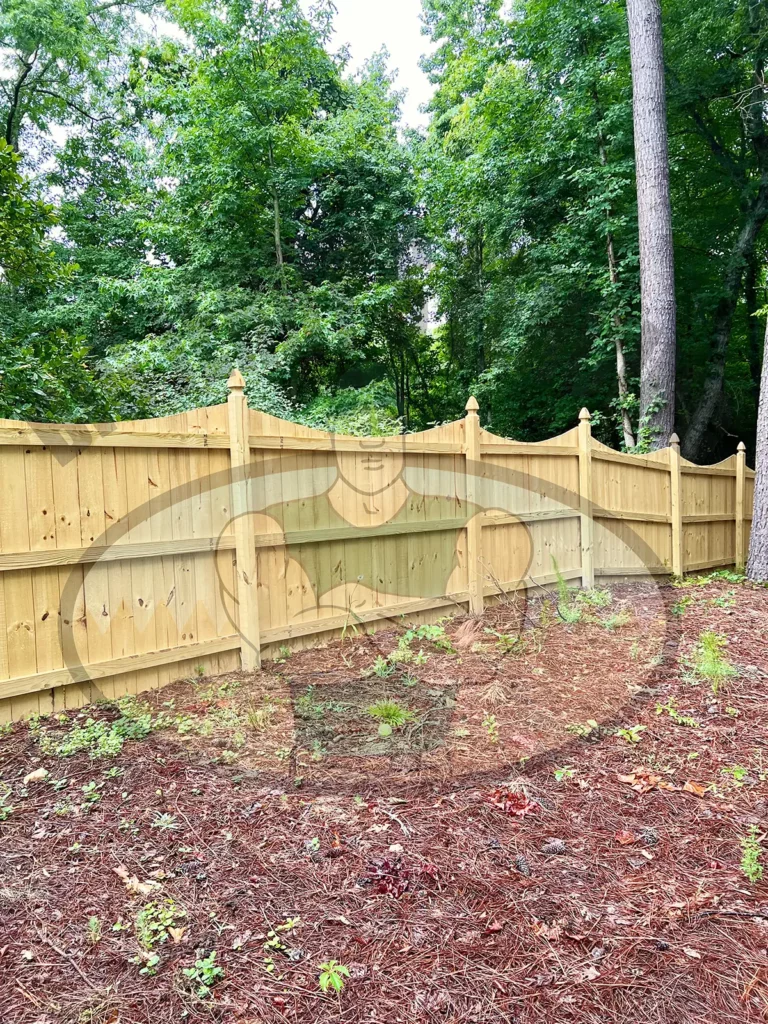 The Waddell Wood Fence from Big Jerry's Fencing shown here with UPGRADED French Gothic Posts