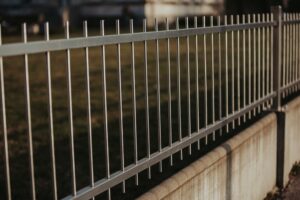 Black metal fencing around the park